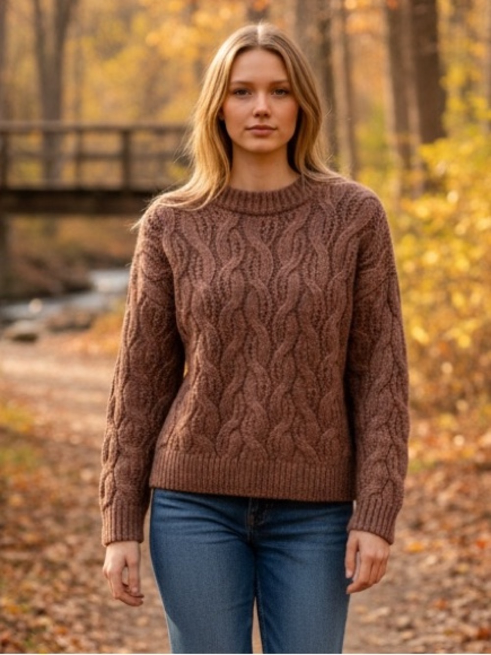 WILD FABLE CHOCOLATE BROWN CABLE KNIT SWEATER SIZE MEDIUM NWT WOOL BLEND BOXY